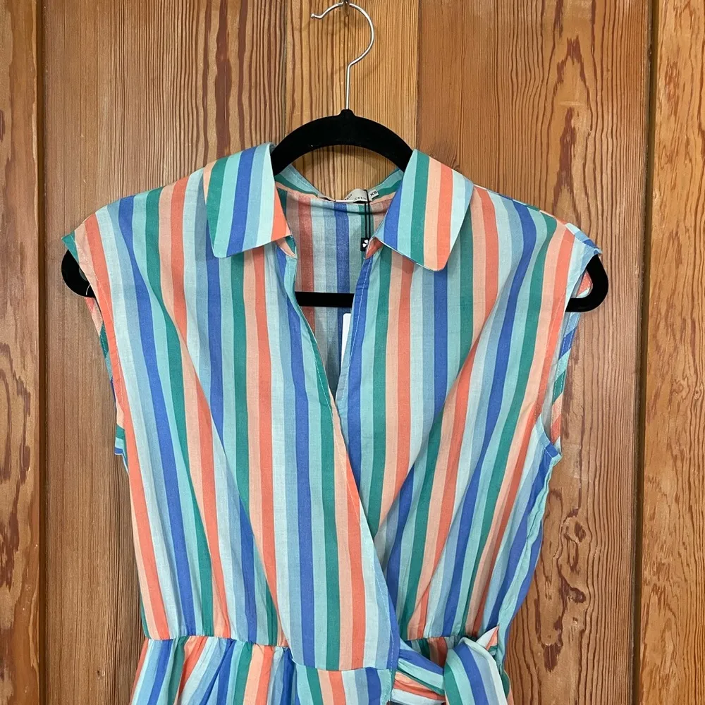 NWT Le Bain par Molly Bracken Blue Honfleur Stripe Wrap Front Jumpsuit - Sz XS - Image 4