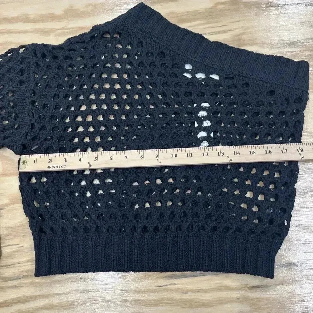 Anthropologie One-Shoulder Crochet Sweater Open Stitch Black Top ONE SIZE NEW - Image 10