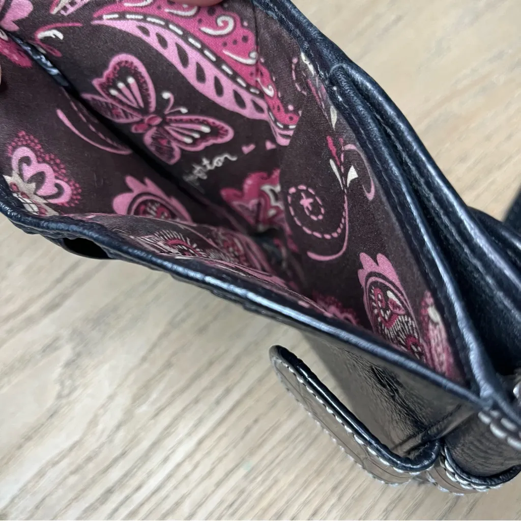 Brighton Women’s Small Wallet Crossbody Strap Black Croc Embossed Leather - Image 5