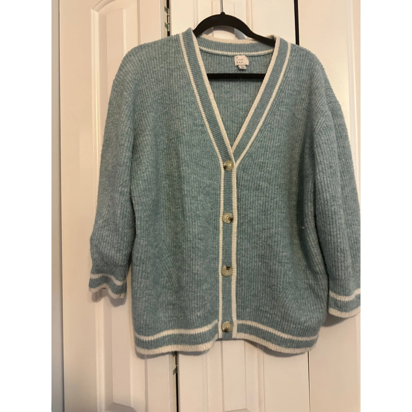 A New Day Women's Light Blue V-Neck Button Front‎ Cardigan Sweater - Image 2