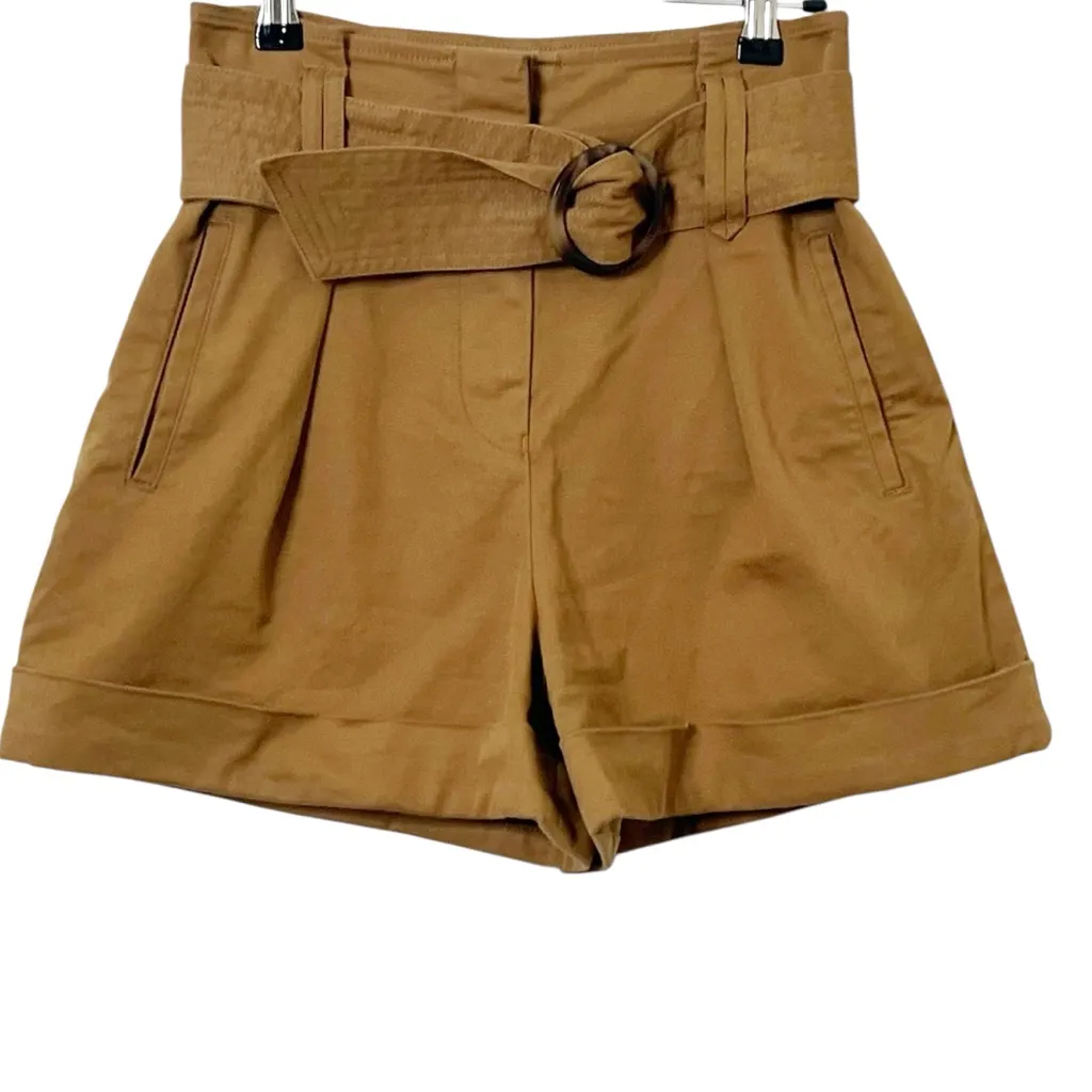 Sezane Rome Caramel High Waist Shorts Women’s Size 2 US Belted Pleated Paperbag - Image 2