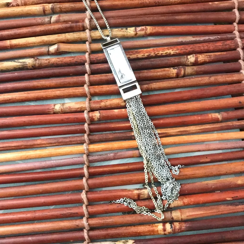 White House Black Market SIlver & Gold Tone Crytal Tassel Necklace - Image 6