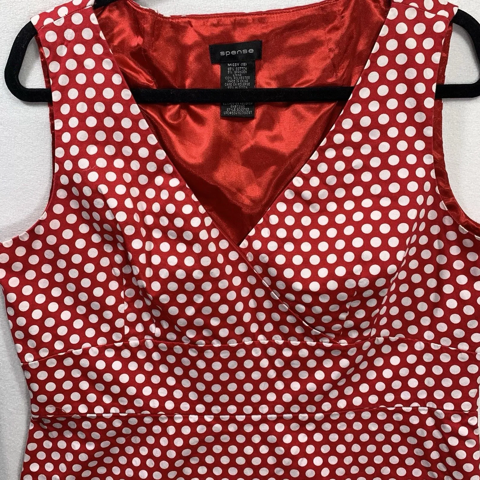 Spense Red White Polka Dot Sleeveless Dress Size 16 Missy V - Image 2