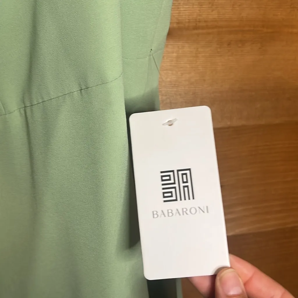 NWT Babaroni Yvette Bridesmaid Mother Bride Dusty Sage Green Flutter Maxi Dress Size 24 - Image 9