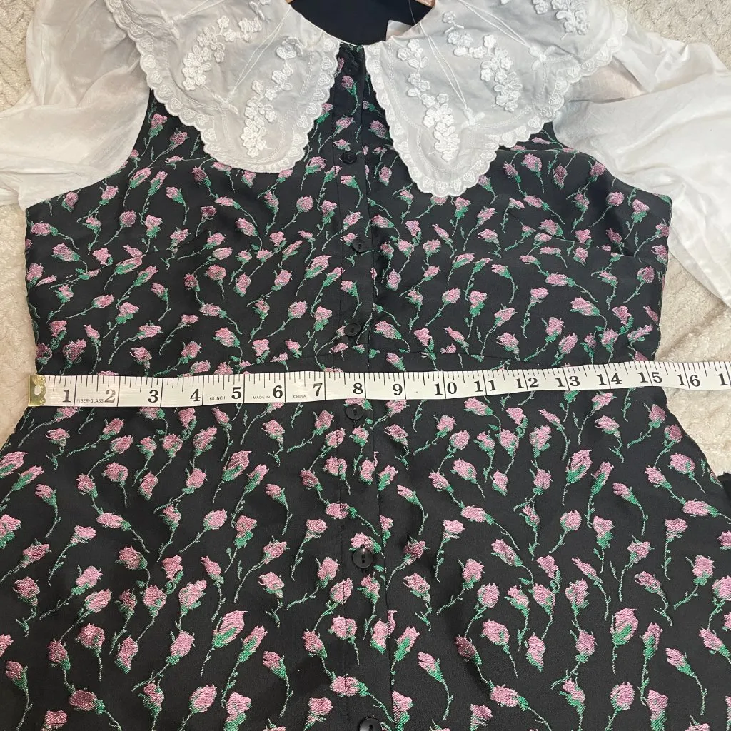 & Other Stories Embroidered Jacquard Mini Dress with Contrasting Cotton Sleeves‎ - Image 9