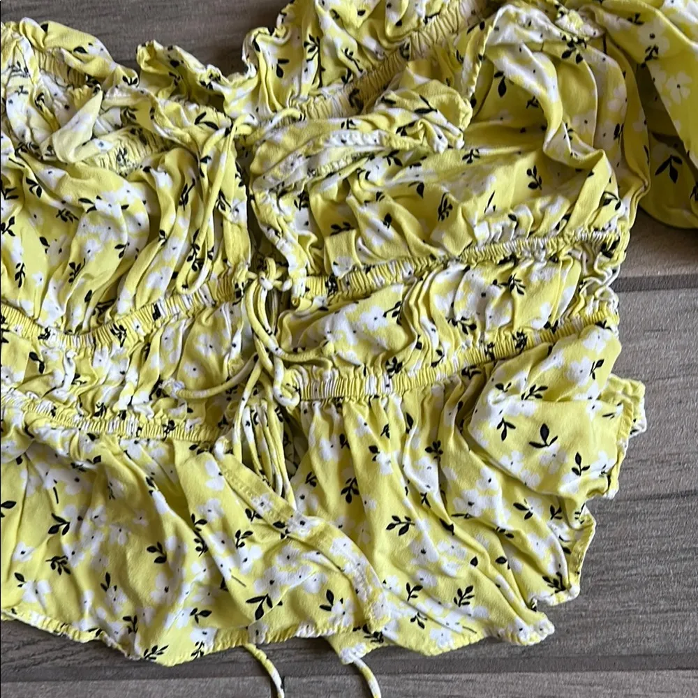 For Love And Lemons Yellow Green Ruched Blouse - Image 3