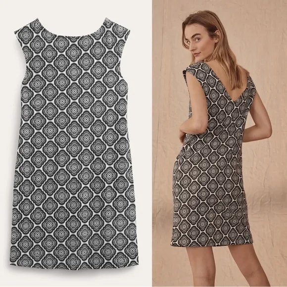 Boden • Sleeveless Jersey Shift Dress black white print knit cap sleeve floral Size 4 - Image 2