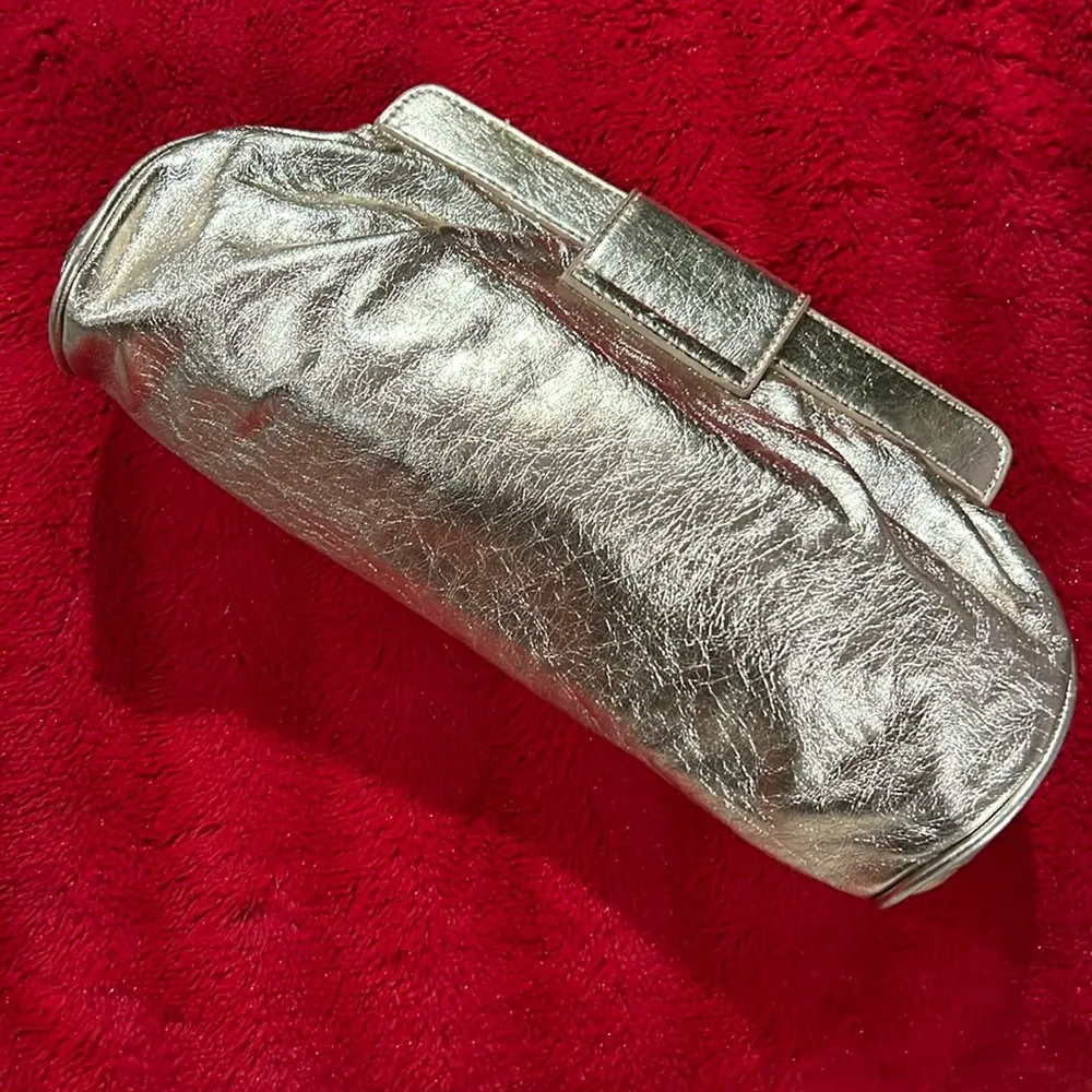 Gold Clutch Rhinestone Bedazzled Gem Circle Bag Soft Faux Leather Magnet Closure - Image 6