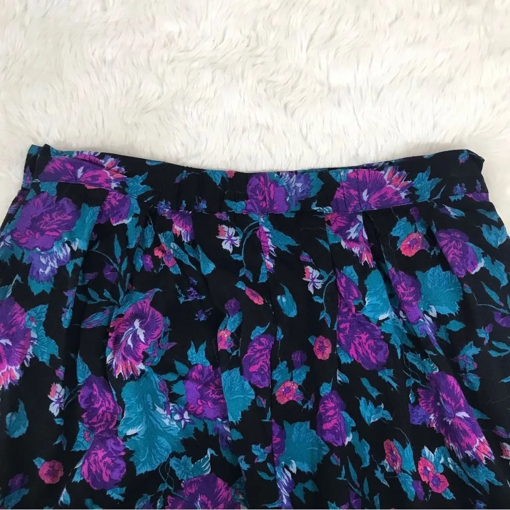 VINTAGE 80s 90s Matching Vest Skirt Outfit Dress‎ Floral Purple Teal Size Large - Image 10