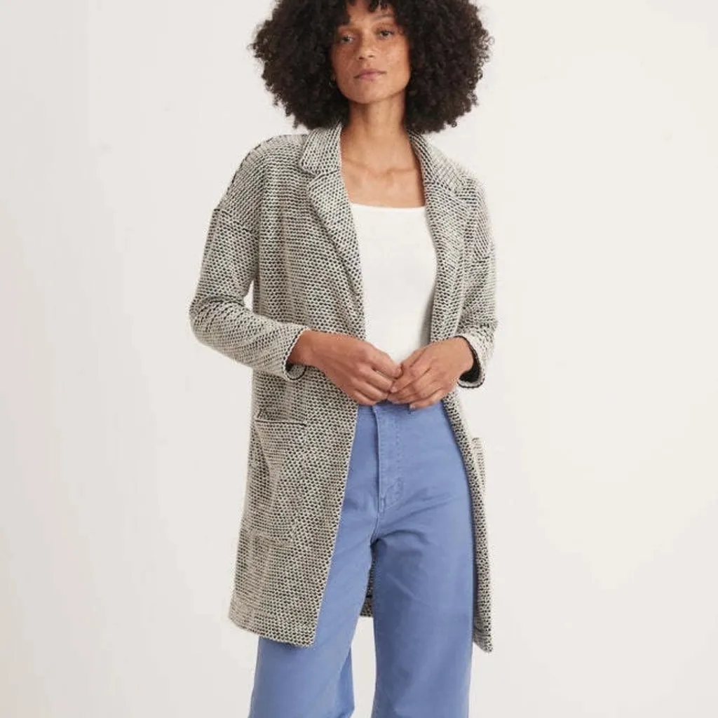 MARINE LAYER Birdseye Knit Cardigan Sweater Coat Size X-L Black White Contrast - Image 3