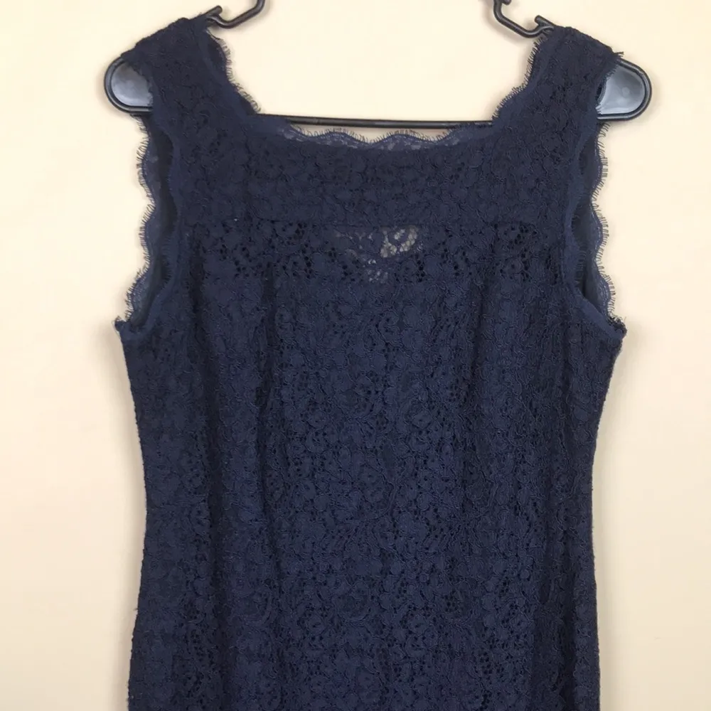 Adrianna Papell Women’s Lace Eyelet Scallop Trim Navy Blue Tank Sheath Dress - Image 2