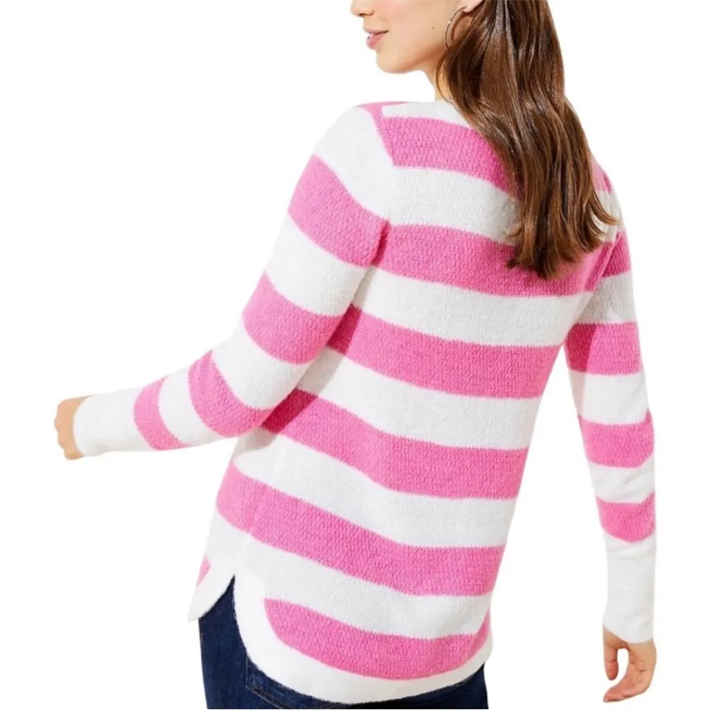 LOFT Striped Textured Sweater Pink Ivory White Size Small NWT - Image 2