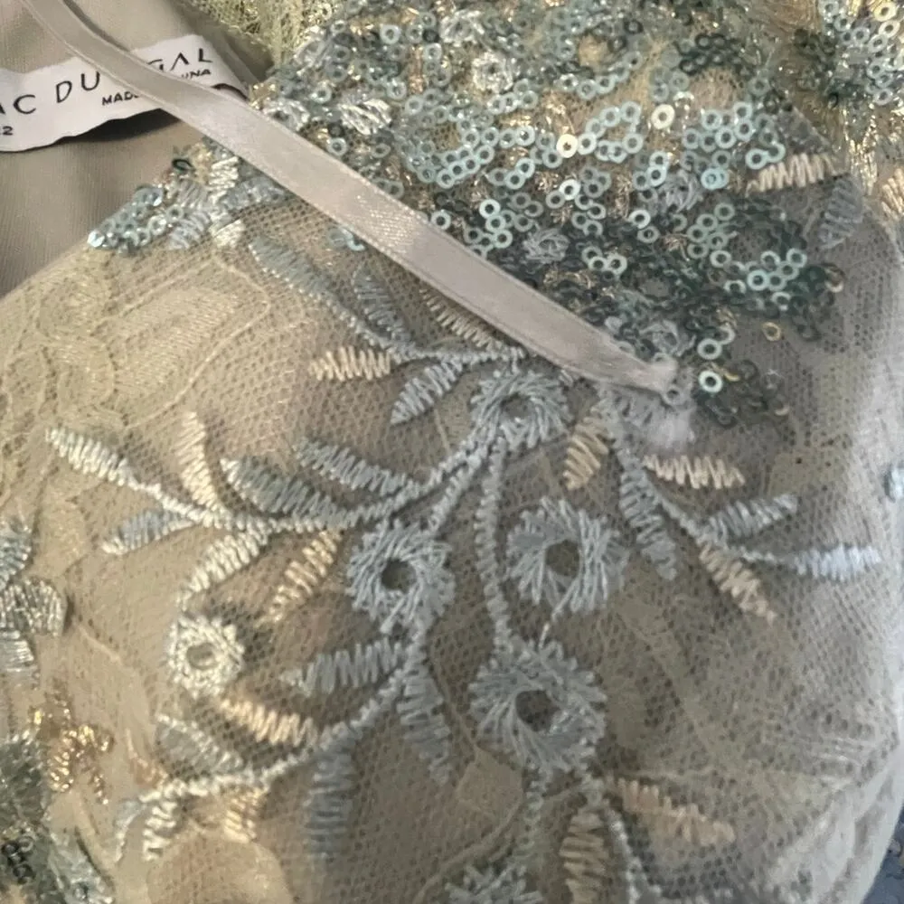 Mac Duggal Size 22 NEW Seafoam Green Bell Sleeve Floral Embellished Gown 67842 - Image 13