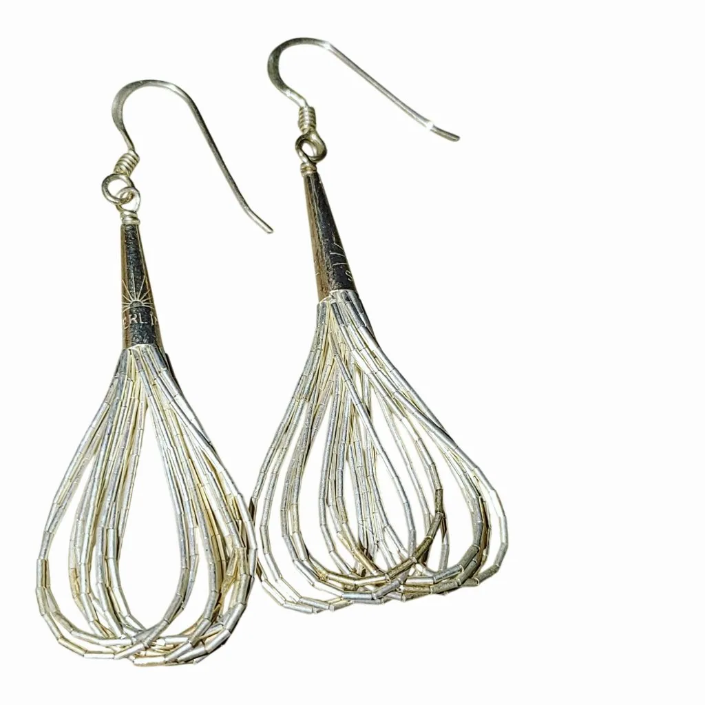 Navajo Liquid Silver Earrings Beaded Vintage Teardrop Native American Stamped Size 2 - Image 4