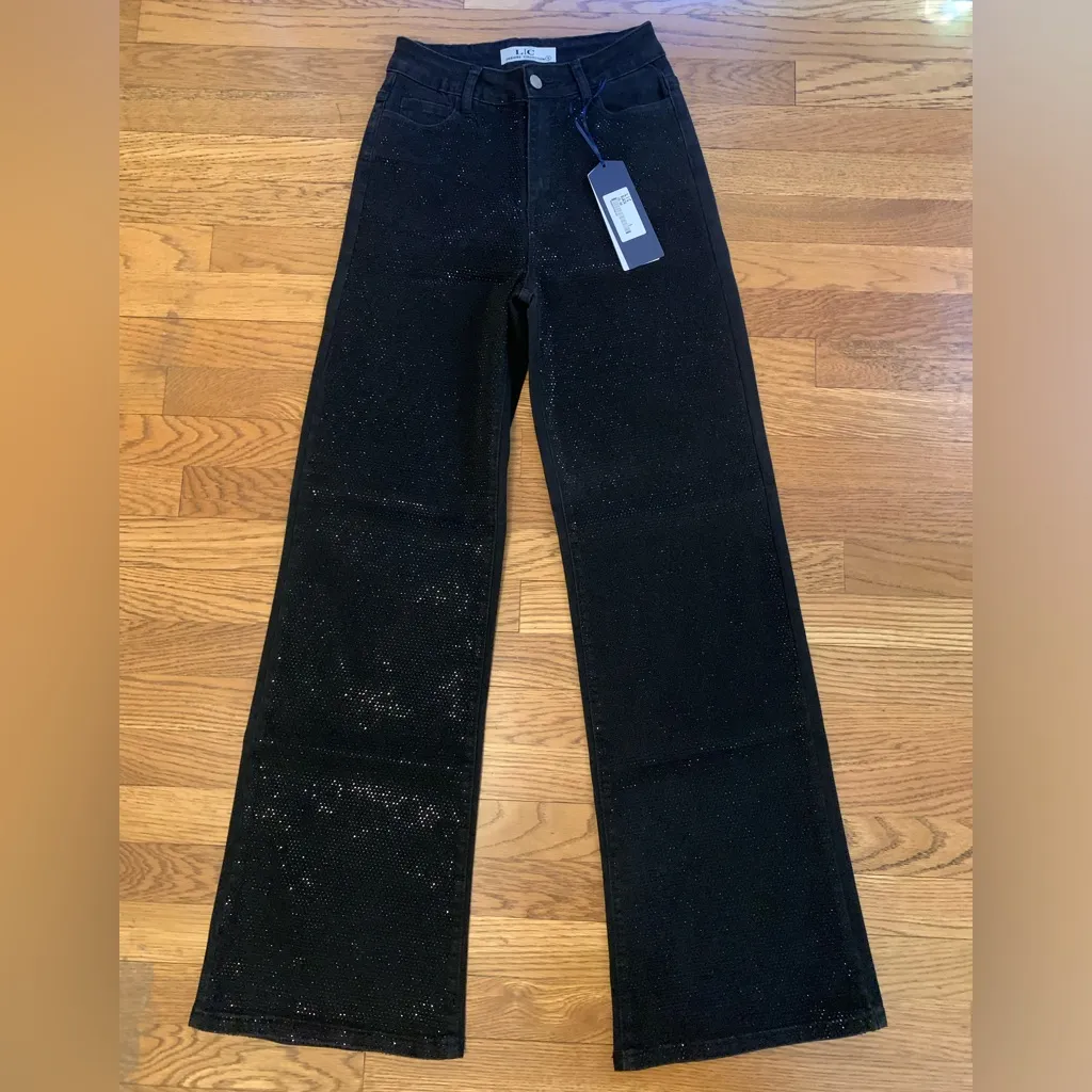 NWT high waist rhinestone jeans in black size 5 - Image 4