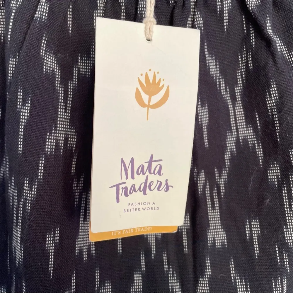 Mata Traders Skirt XS NWT Gathered Ikat Black Handwoven 100% Cotton Boho Spring - Image 3