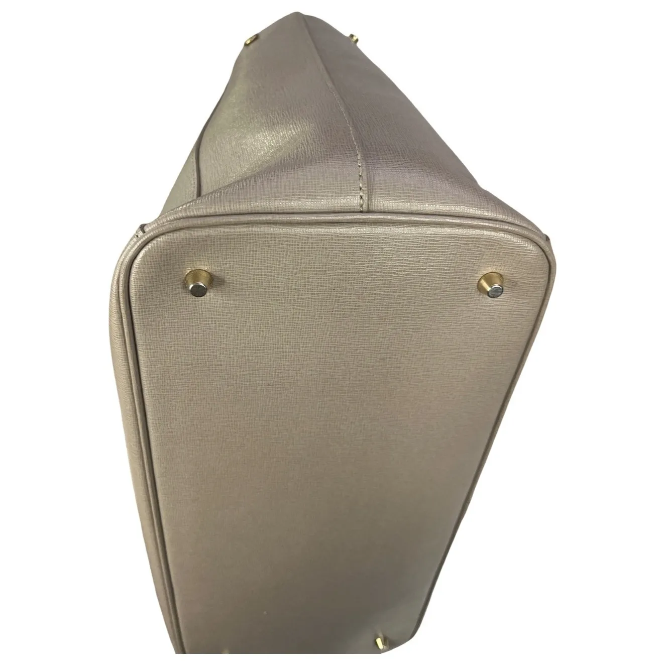 Furla Saffiano Leather Tote Shoulder Bag Gray Taupe Gold Hardware Italy - Image 12