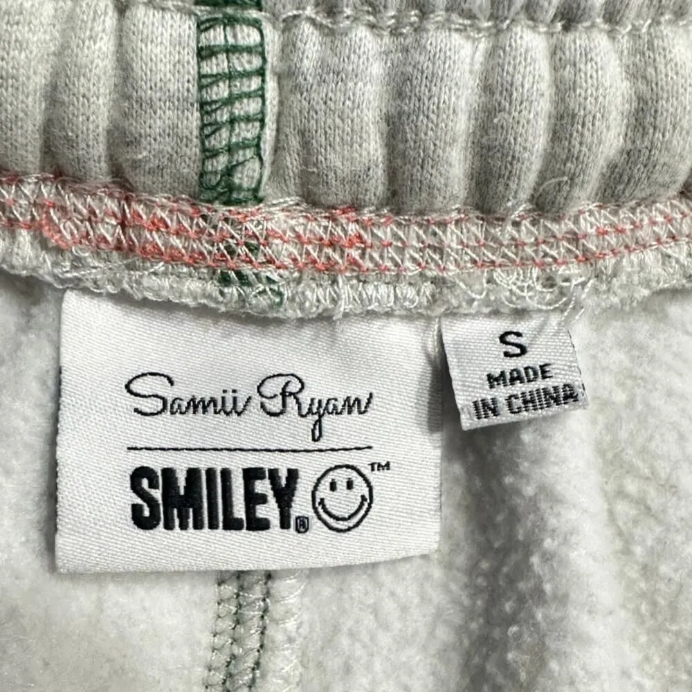 By Samii Ryan Smiley Rainbow Sweatpants Women's Small Gray Elastic Waist Printed - Image 5