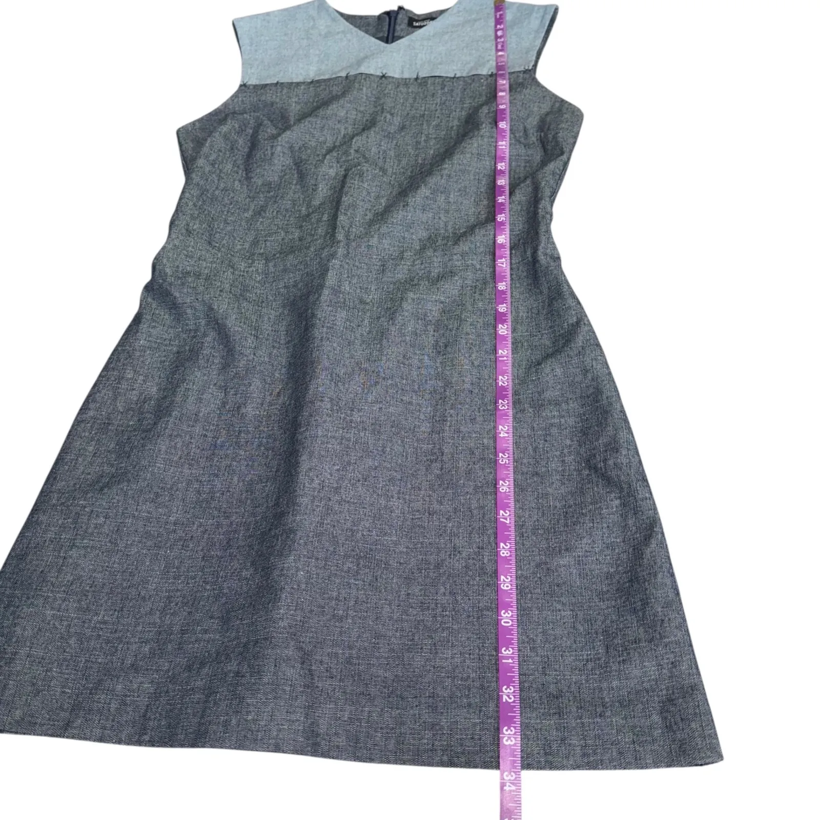 Kate Spade Saturday Dress Panel Embroidery V Neck Sleeveless Blue Cotton Size S‎ - Image 9