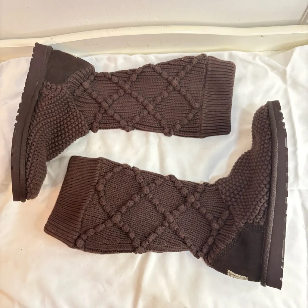 UGG Classic Argyle Knit Boots – Dark Brown - Image 2