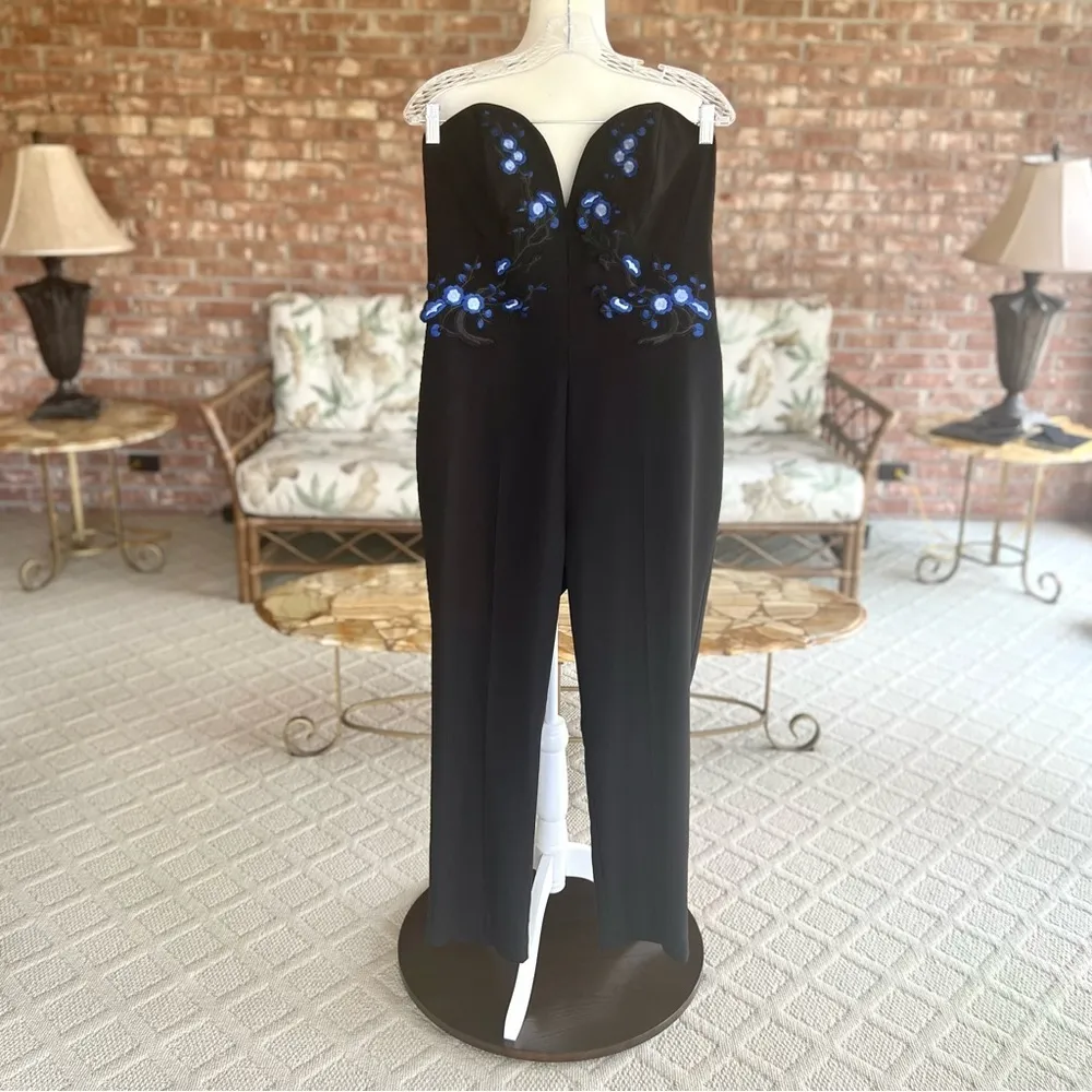 Miss Selfridge Jumpsuit Strapless Black Embroidered Cropped NWOT 12 Cocktail - Image 6