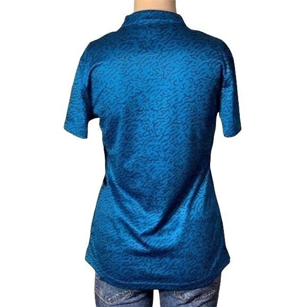Nike Womens Victory Golf Polo Shirt Dri Fit Standard Fit Animal Print Teal Blue - Image 7