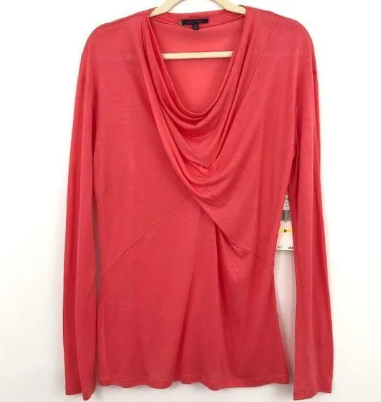 New  Asymmetrical Draped Cowl Neck Lightweight Top Coral - Image 8