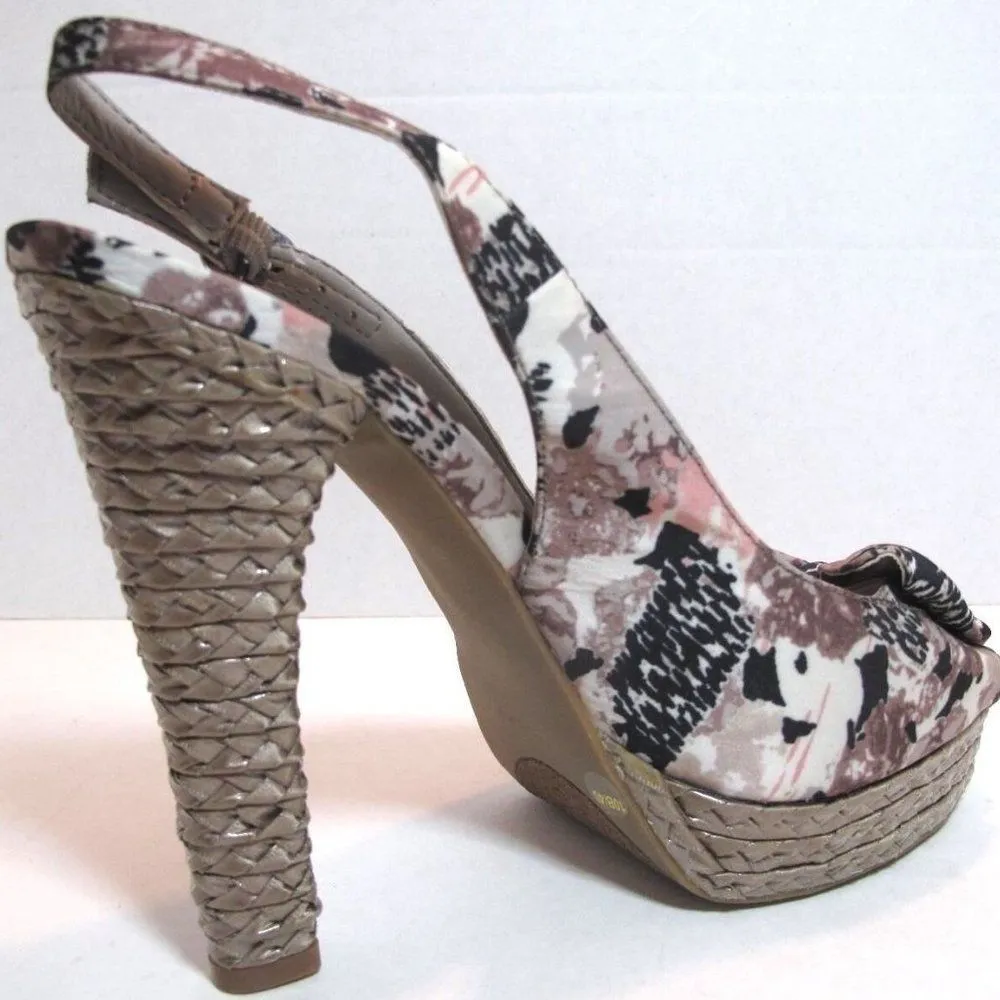 BCBG Betina Coconut/Taupe Floral Slingbacks Heels - Image 3