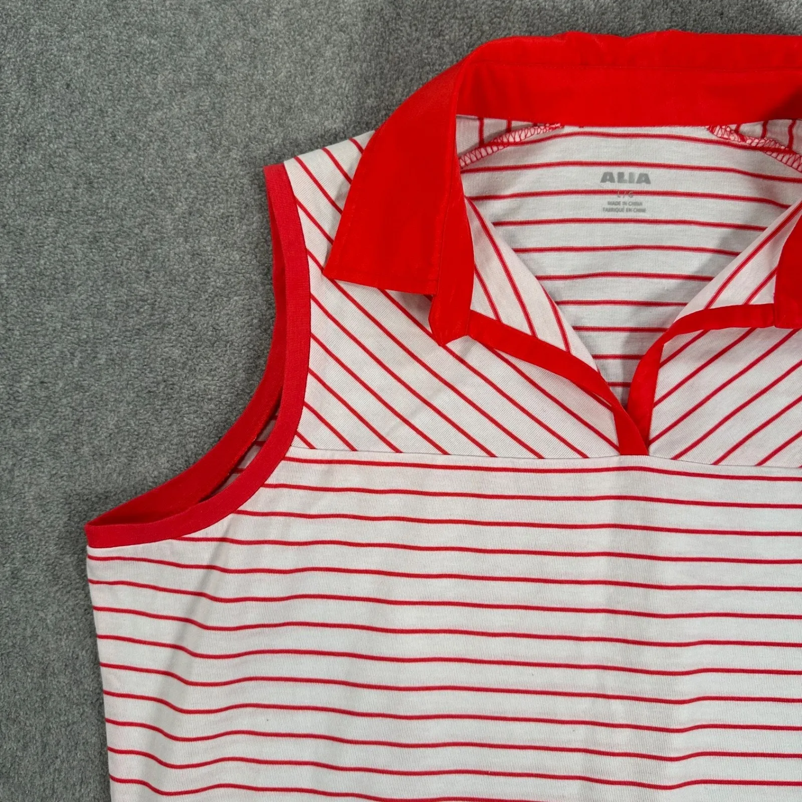 Alia Sleeveless Polo Shirt Women's Large Coral Striped Collared ActiveWear Golf Pink - Image 2