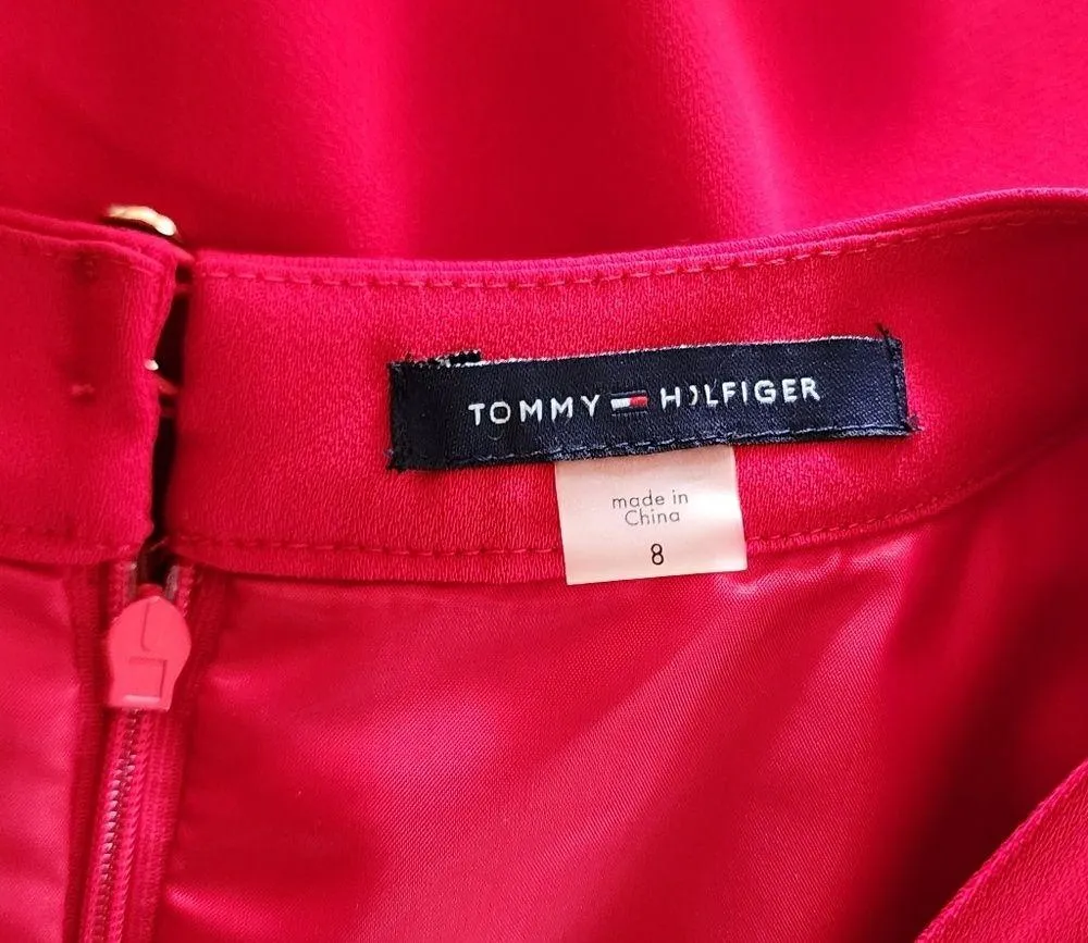 Tommy Hilfiger Red Fabric Overlay Pleated Sleeveless Midi Dress Size 8 - Image 6