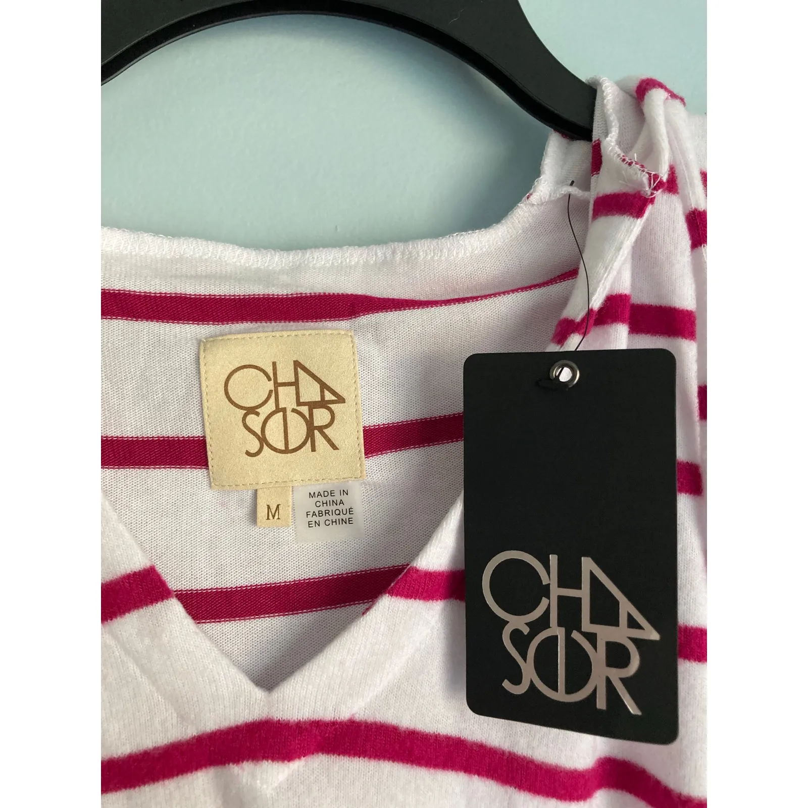 Chaser Love Knit 3/4 Sleeve Pullover Striped Hoodie Pink and White Cozy Fall - Image 5