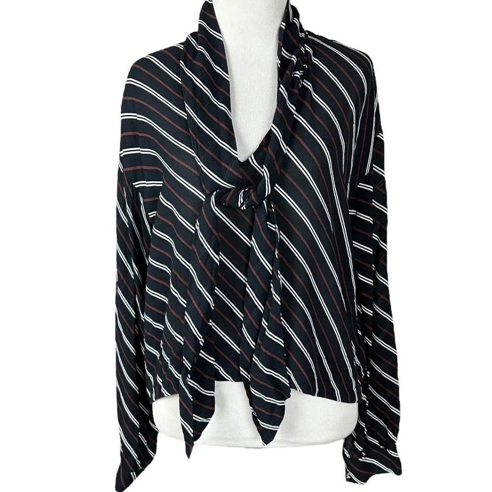 Aritzia Wilfred Perle Sheer Striped Tie Neck Blouse Size XS Viscose Business - Image 6