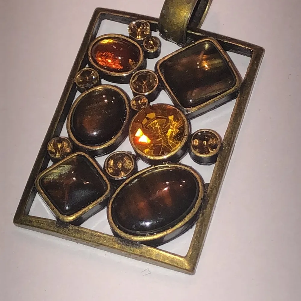 Park Lane Bronze & Amber Gemstone Rectangular Boho Pendant - Image 5