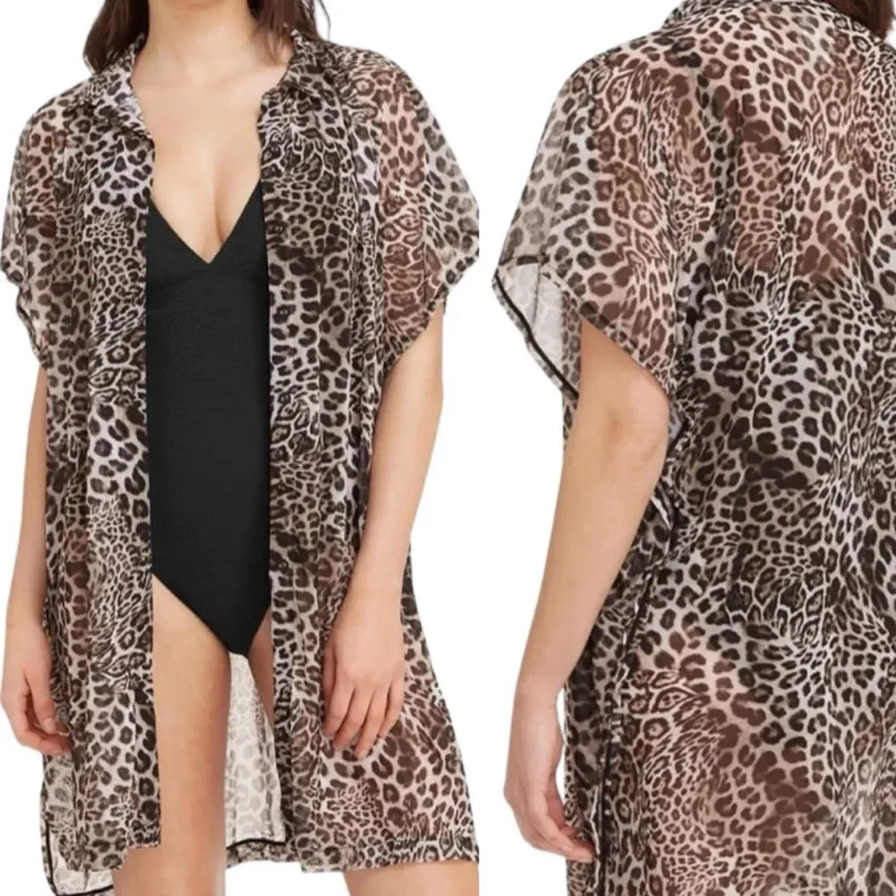 SEA LEVEL Wildside Mesh Beach Coverup Caftan Shirt Animal Print Size S NWT Black - Image 13