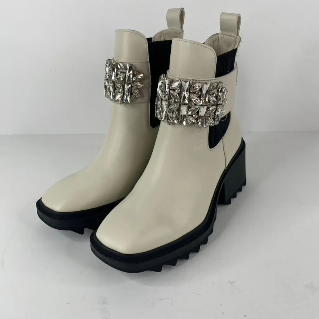 Karl Lagerfeld Paris Ivory Chunky Heel Embellished Platform Combat Boot Size 9.5 - Image 3