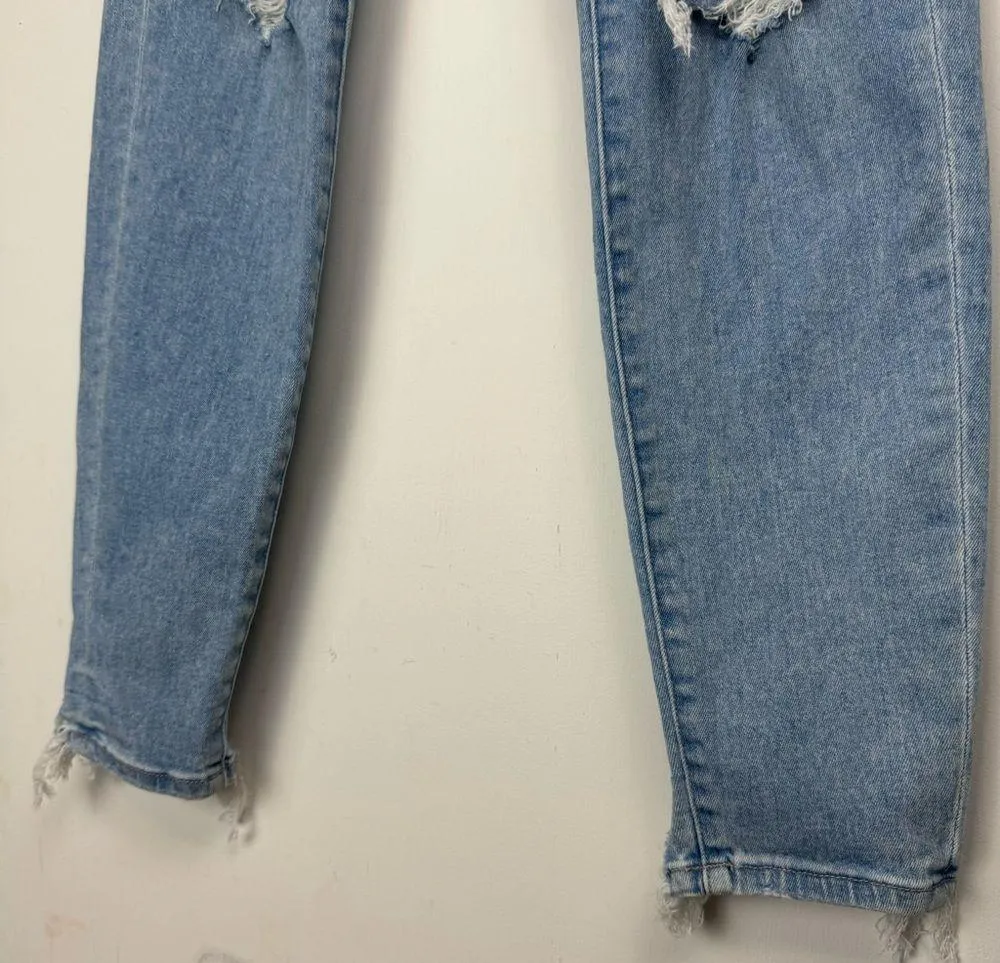 American Eagle Sz 8 LONG Curvy Hi Rise Jeggings Light Wash Distressed - Image 10