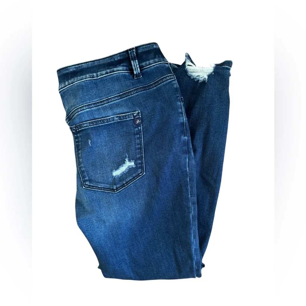 M Jeans By Maurice’s Skinny Distressed Mid Rise Jean Sz 16W Stretch Dark Wash - Image 2