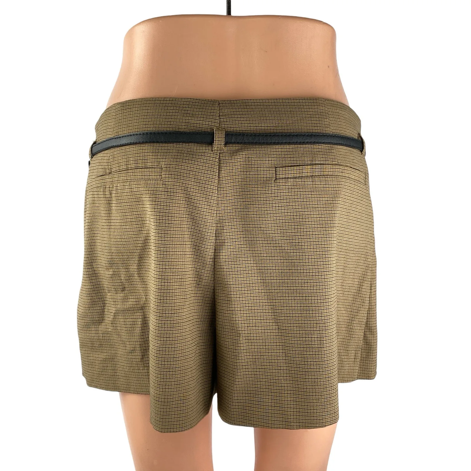 Zara Women's Tan Belted Pleated Plaid Tartan A Line Mini Skirt Skort Shorts M - Image 2