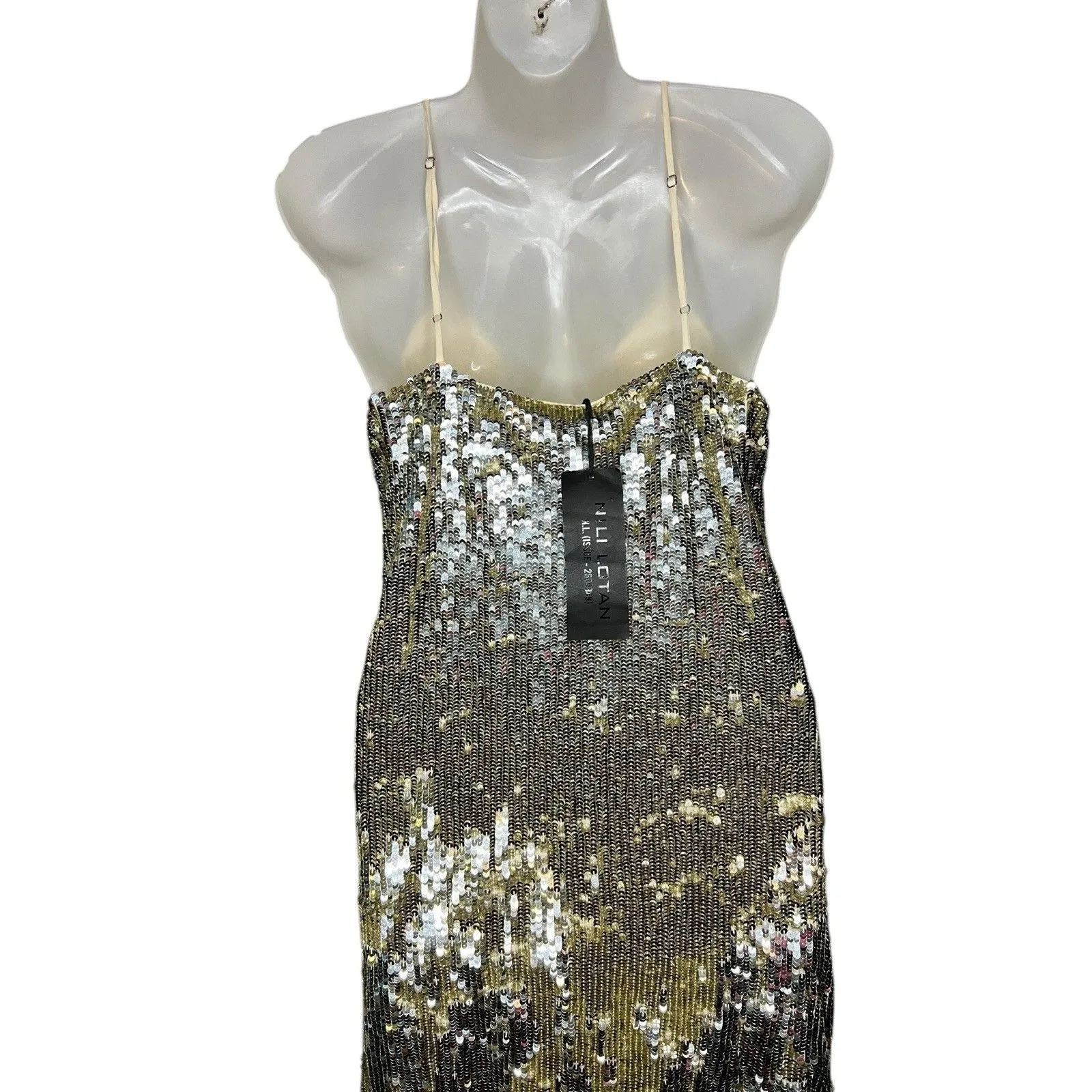 Nili Lotan Sequin Cami Gown Silver Gold Maxi Size Small Needs Repair NEW - Image 4
