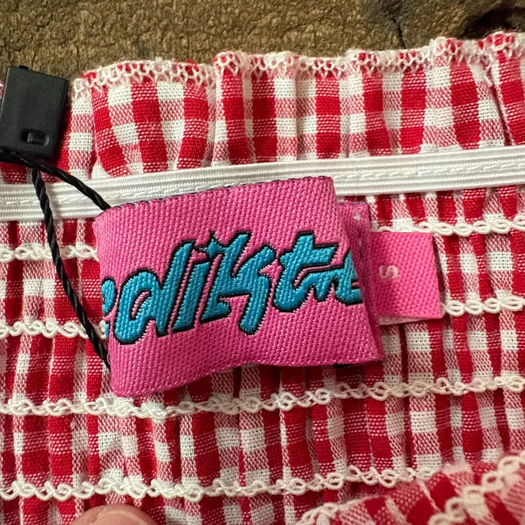 Edikted smocked cotton gingham tube top red white coquette festival size small - Image 6