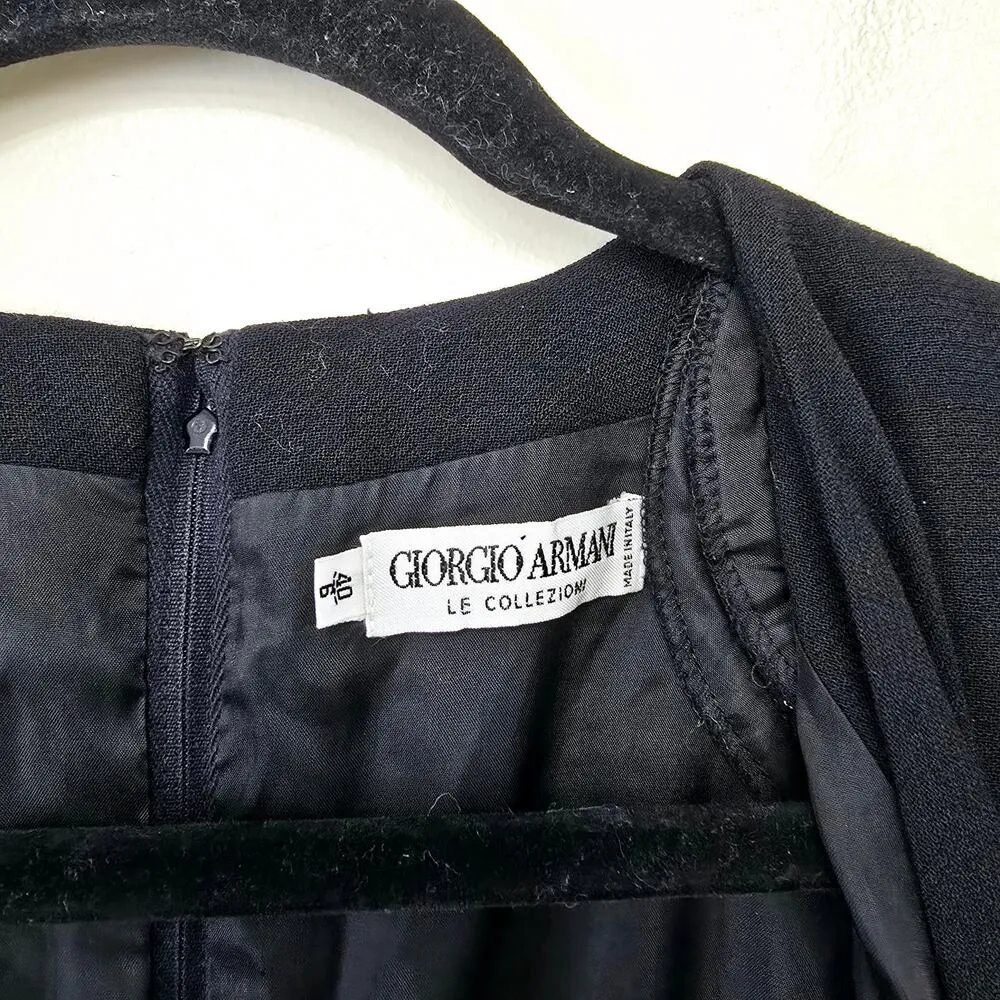 Giorgio Armani Le Collezioni Black Long Sleeves Ruched Wool Dress Womens Size 6 - Image 9