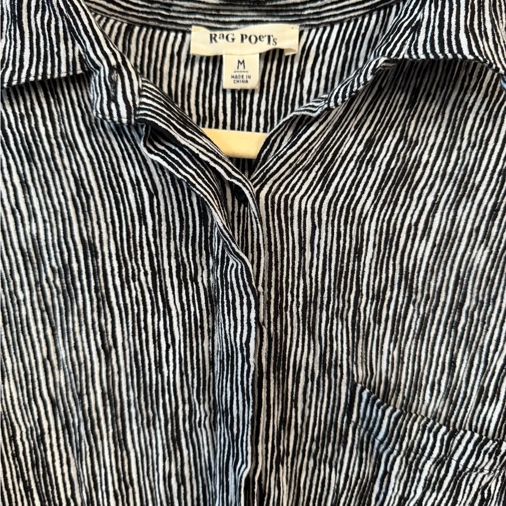 Rag Poets Chic Black and White Striped Romper - Image 4