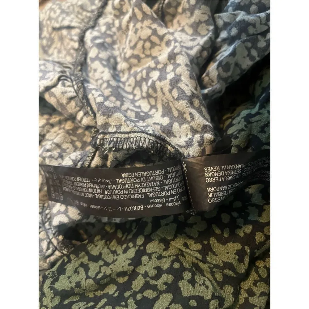 Zara Khaki Green Claris Printed‎ V-Neck Short Sleeve Dress Small - Image 4