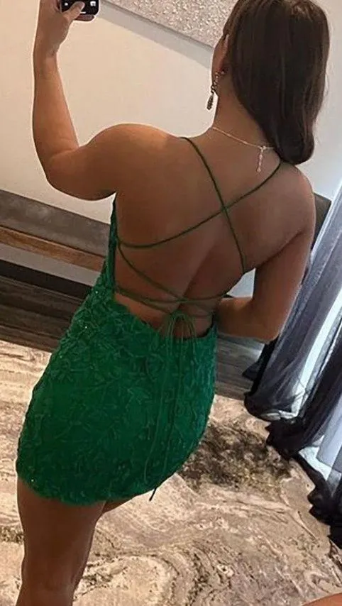 Green lace up homecoming dress Size 10 - Image 3