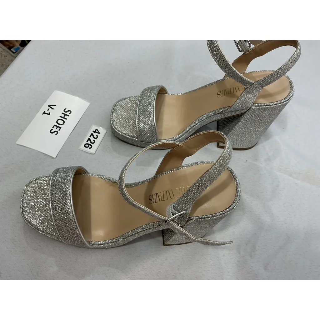 Womans Dream pairs Sandals 7 Ankle Strap Open Toe Block Heel Silver Sparkly - Image 3