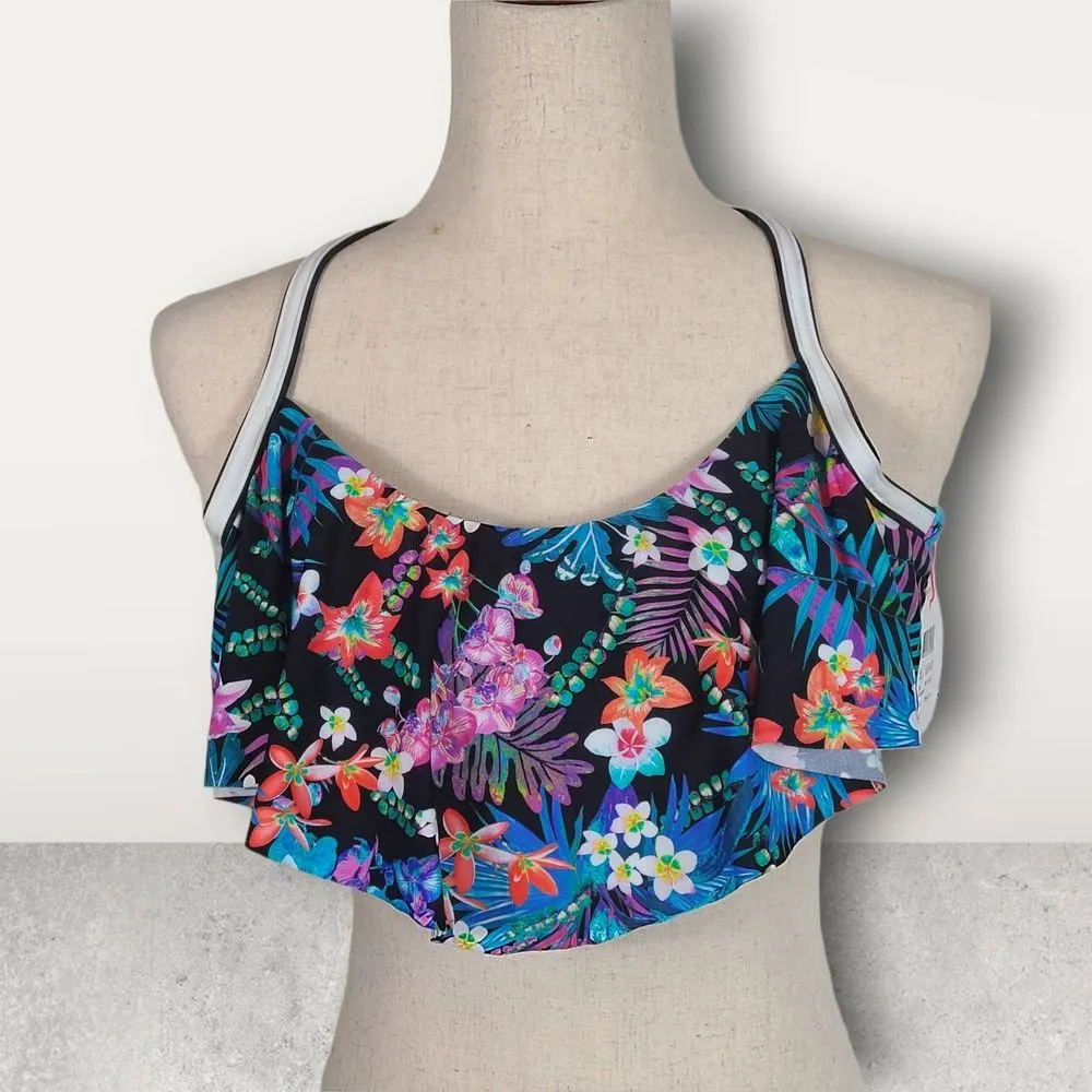 NWT Blush Profile Gottex Swimwear Multicolor Floral Ruffle Bikini Top Size Small Blue - Image 2
