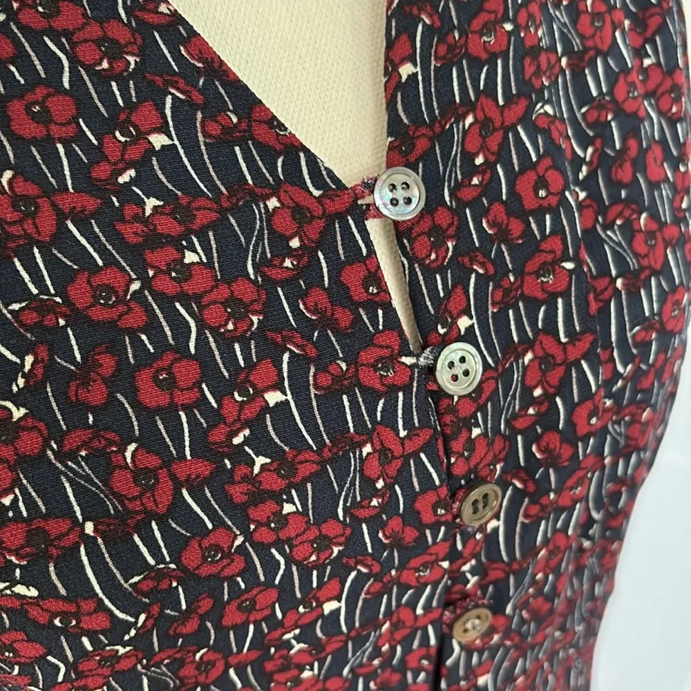 Laura Ashley Vintage Y2K Button Down Floral Midi Sun Dress Red White Blue Size 8 - Image 2
