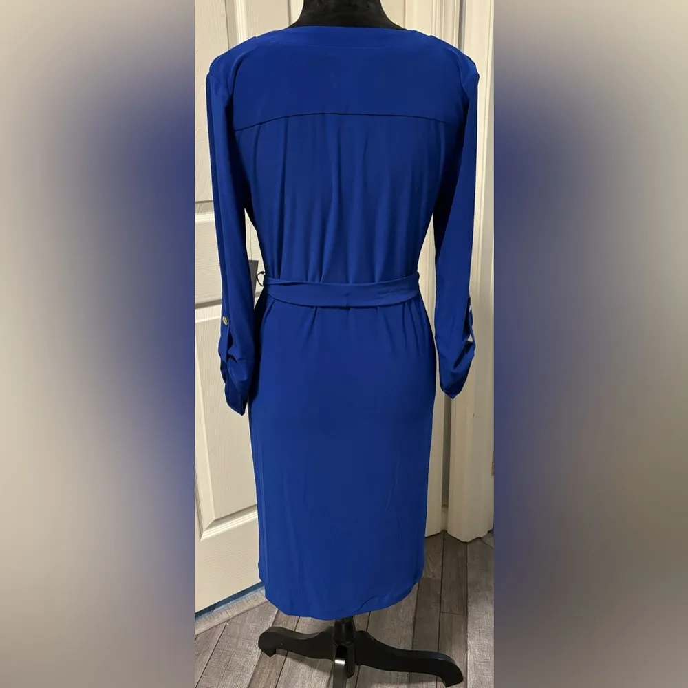 NWT Emma & Michele Blue Belted Roll Tab Sleeve Dress - Image 5