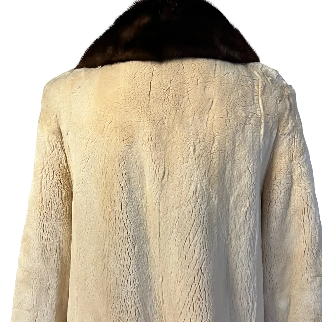 Vintage Womens Blush Sheared Beaver Genuine Fur Coat Mahogany Mink Collar - Image 7