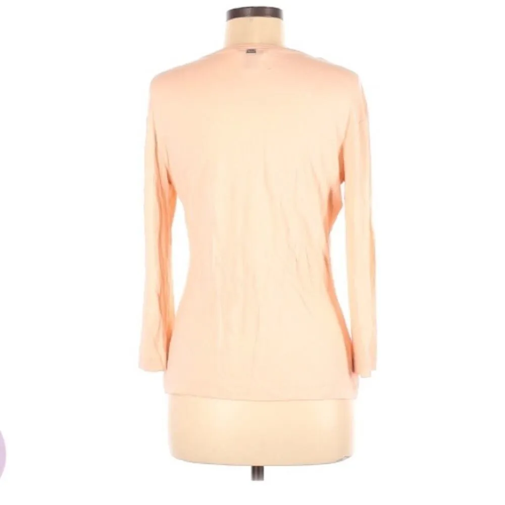 St John Peach 3/4 Sleeve Blouse V Neck Shirt Womens M Lightweight Casual Top - Image 2